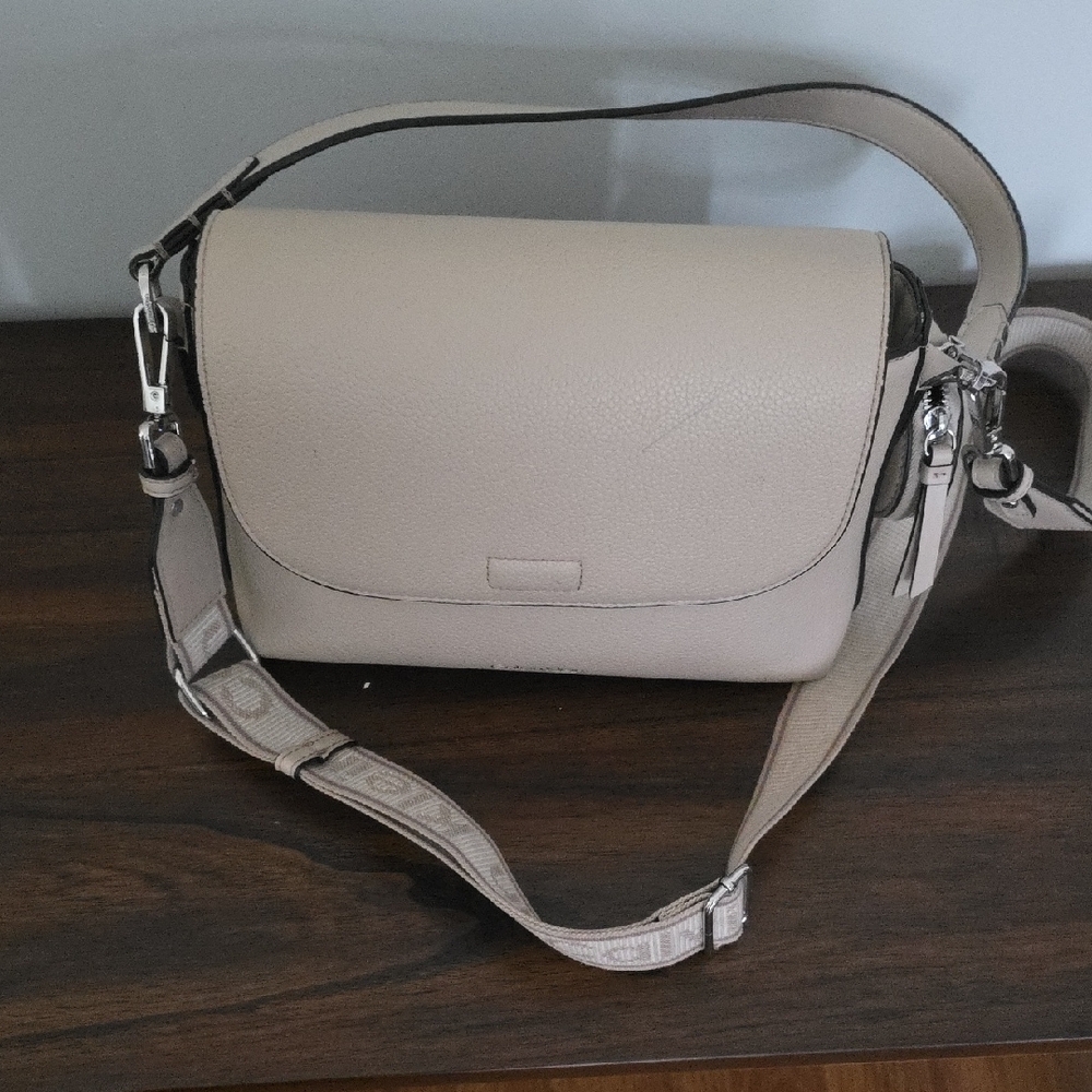 Calvin Klein Cream Crossbody Bag with Flap Closure
